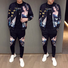 New Jacket Pants Men Tracksuit Moda Hombre Fashion Printing Men's Set Spring Men's Sports Suit 2 Piece Sets Plus Size 5XL