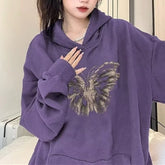 Women's Hooded Purple Cotton Sweater Slimming Thin Loose Fashion