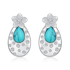 Turquoise Cherry Blossom 925 Sterling Silver Stud Earrings