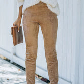 Women's European American Simple Versatile Faux Fur Cropped Trousers