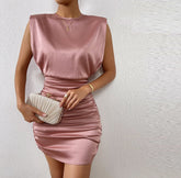 Women's Padded Shoulder Sleeveless Sheath Elegant Dress