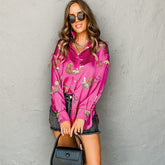 Autumn Solid Color Satin Long Sleeve Cardigan Thin Personalized Animal Print Shirt For Women