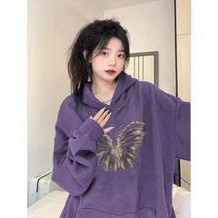 Women's Hooded Purple Cotton Sweater Slimming Thin Loose Fashion