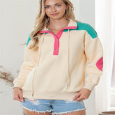 Loose V-neck Pullover Sweater Women's New Color Contrast Patchwork Long-sleeved Top Women's