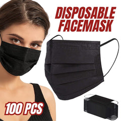 100 PCS Face Mask Non Medical Surgical Disposable 3Ply Black