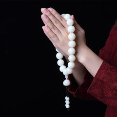 Natural White Jade Bodhi Root Round Beads Eighteen Hand-held Rosary String