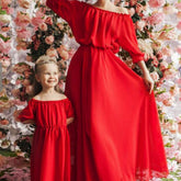 Popular European And American Chiffon Puff Sleeve Off-shoulder Dress Parent-child Outfit