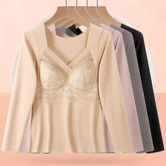 Women's Fashionable Warm Bra-free Long Sleeve With Chest Pad