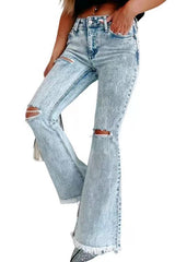 Women's Fashion Wash High Waist Ripped Jeans