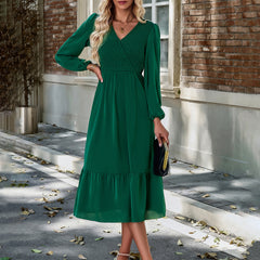 Women's Dress Winter Autumn V-neck Long Sleeve Solid Color Dress