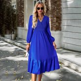 Women's Dress Winter Autumn V-neck Long Sleeve Solid Color Dress