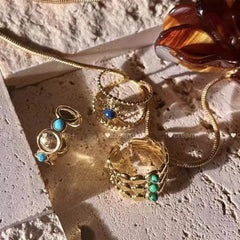 Ancient Egypt Ornament Ring Width Malachite Colorfast Titanium Steel Female