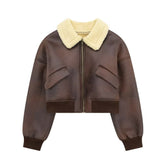 Fashionable All-match Lapel Long Sleeve Zipper Double-sided Flight Jacket