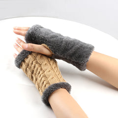 Winter Plush Gloves Twist Knitted Fingerless Fleece Gloves
