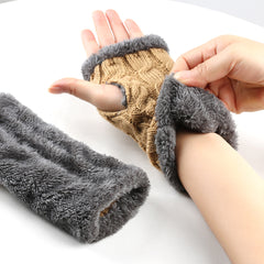 Winter Plush Gloves Twist Knitted Fingerless Fleece Gloves