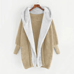 Foreign Trade Women's Clothing Color Double-sided Velvet Hooded Loose Cardigan Coat