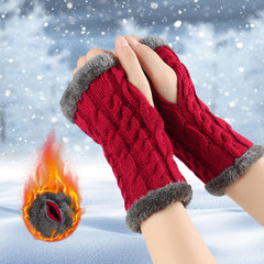 Winter Plush Gloves Twist Knitted Fingerless Fleece Gloves