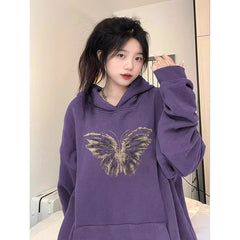 Women's Hooded Purple Cotton Sweater Slimming Thin Loose Fashion