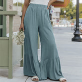 Solid Color Loose Mop Wide Leg Pants Women's High Waist Ruffles