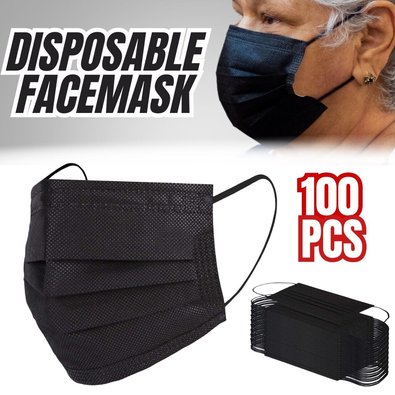 100 PCS Face Mask Non Medical Surgical Disposable 3Ply Black