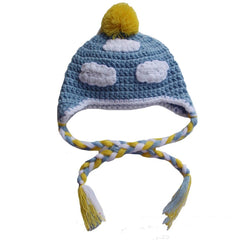 Handmade Knitted Hat With Blue Sky And White Clouds