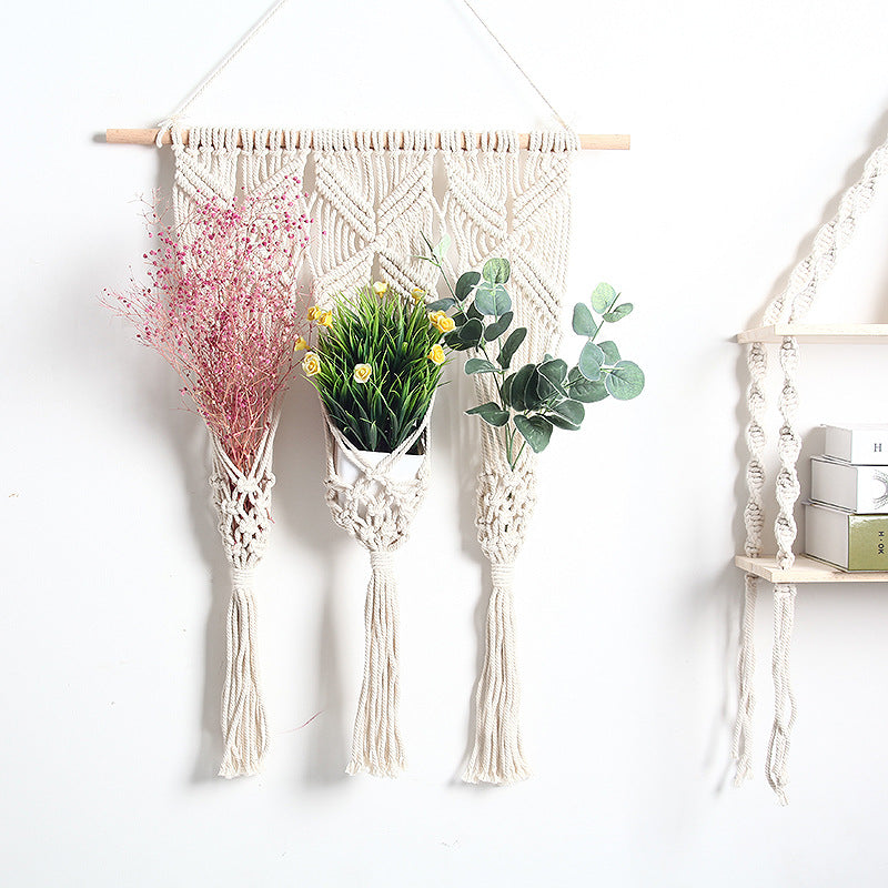 Woven Tapestry Bohemian Dried Flower Pot Rack