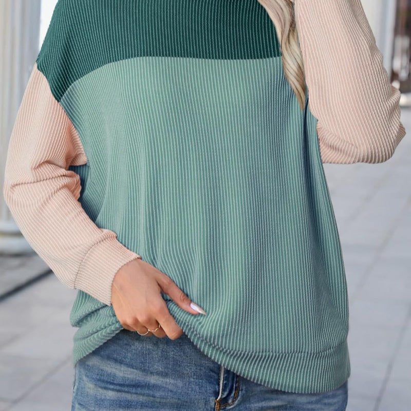 All-match Color Matching Long-sleeved Top Women's Loose Polyester Sweater