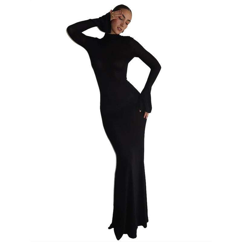 Women's Fashion Round Neck Long Sleeve Slim-fit Sheath Dress