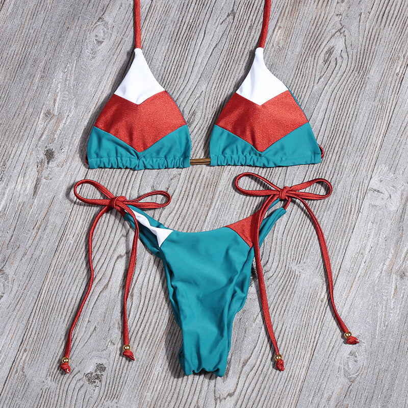 Ladies Swimsuit Colorblock Print Bikini Swimsuit