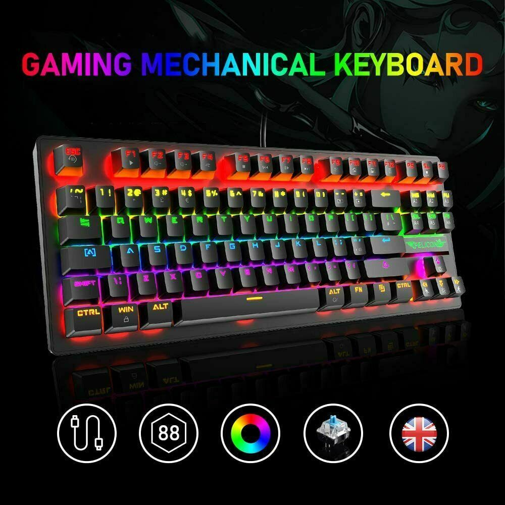 60Percent Mechanical Gaming Keyboard Type C LED Backlit Wired 88 Key For PC Laptop MAC