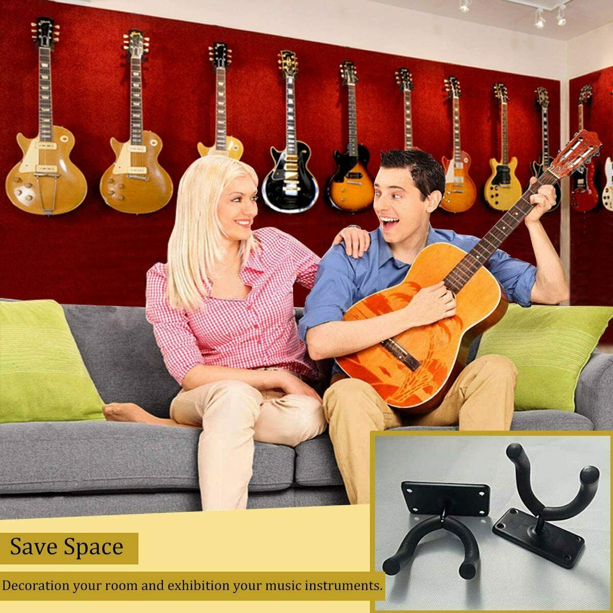 2 PCS Guitar Hangers Wall Mount Arm Instrument Display Holder Padded Hook Rack