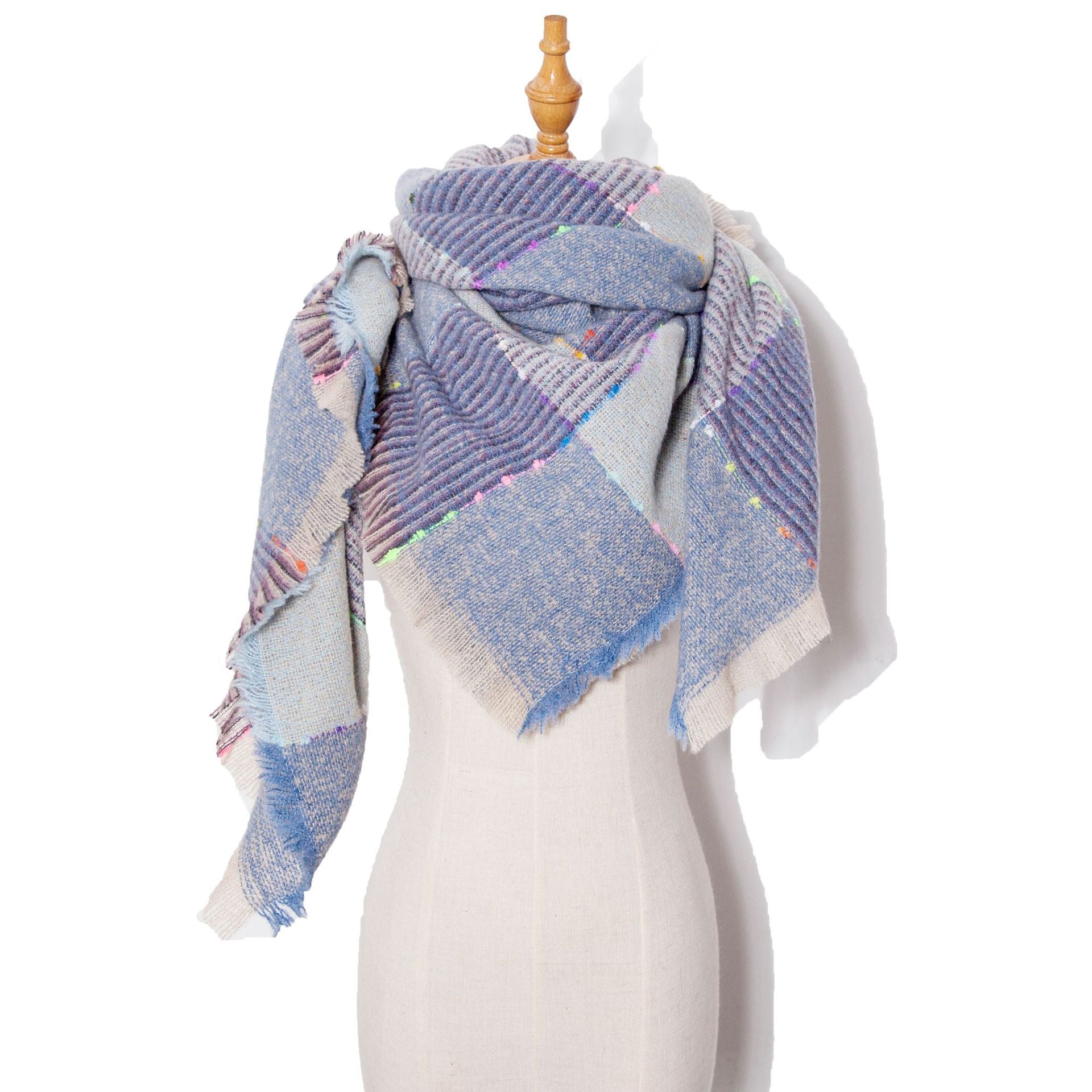 Autumn And Winter Ribbon Large Plaid Triangle Scarf Women's Shawl