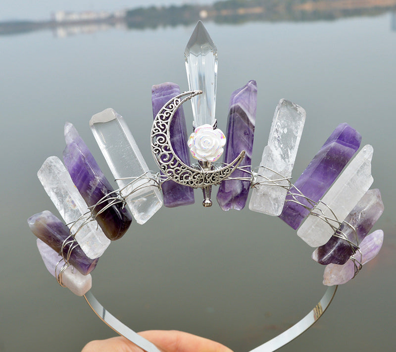 Natural Crystal Column Handmade Crown Hair Accessories