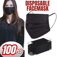 100 PCS Face Mask Non Medical Surgical Disposable 3Ply Black