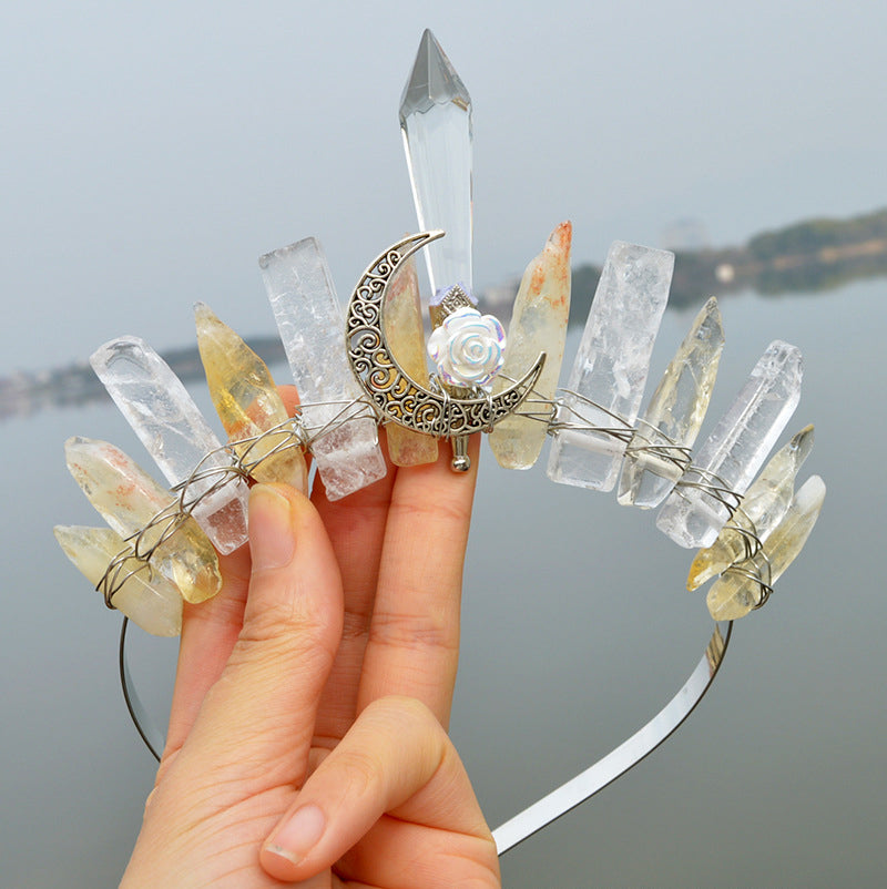 Natural Crystal Column Handmade Crown Hair Accessories