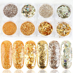 8 Box Mix Glitter Nail Art Powder Flakes Set