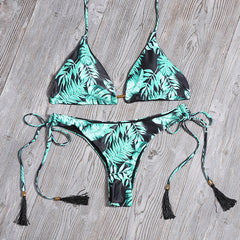 Ladies Swimsuit Colorblock Print Bikini Swimsuit