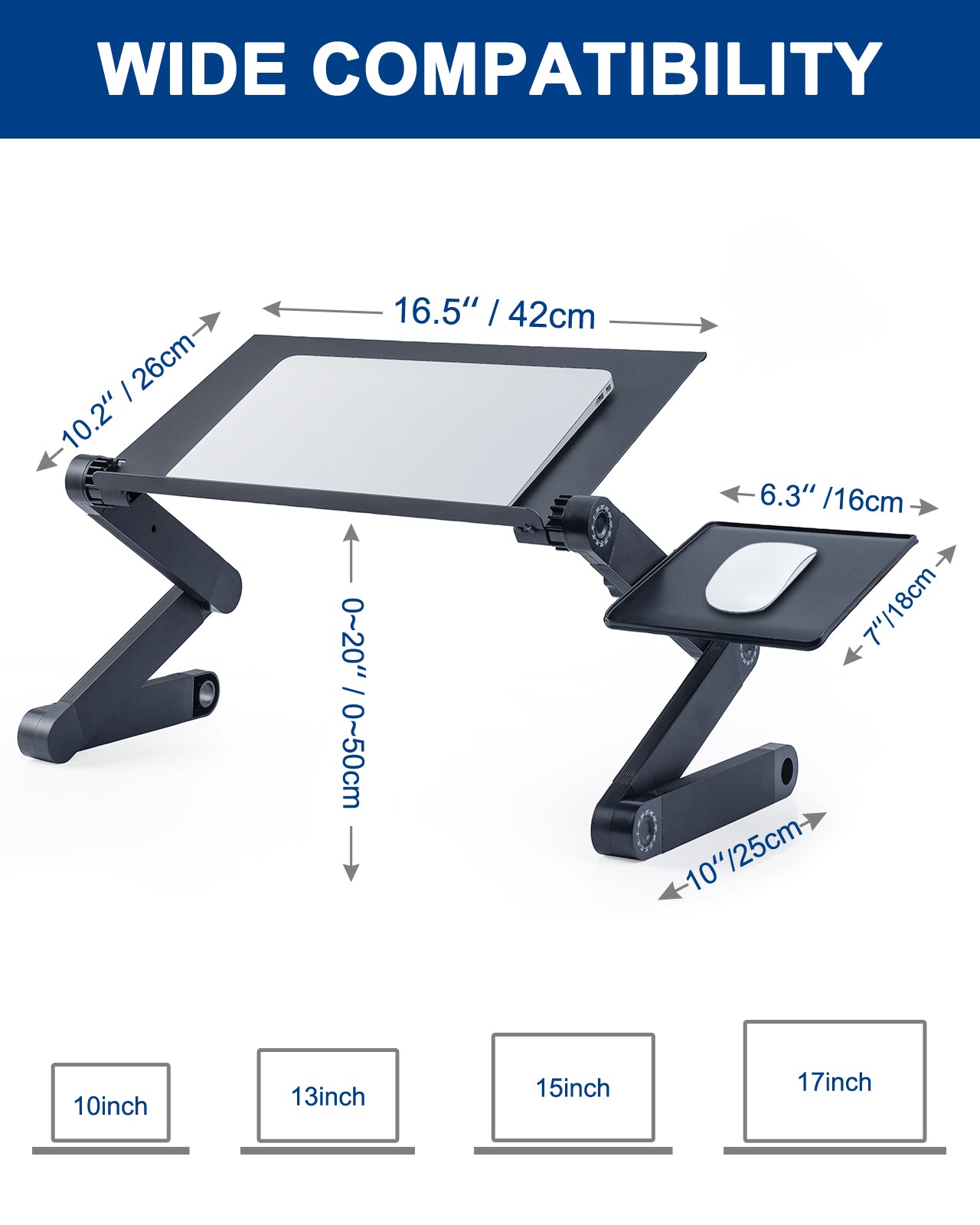 Adjustable Laptop Stand, RAINBEAN Laptop Desk with 2 CPU Cooling USB Fans for Bed Aluminum Lap Workstation Desk with Mouse Pad, Foldable Cook Book Stand Notebook Holder Sofa,Amazon Banned