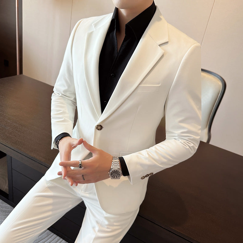 Double Breasted Big Closure Collar Suit Men's Autumn And Winter Thick Dress Two-piece Suit