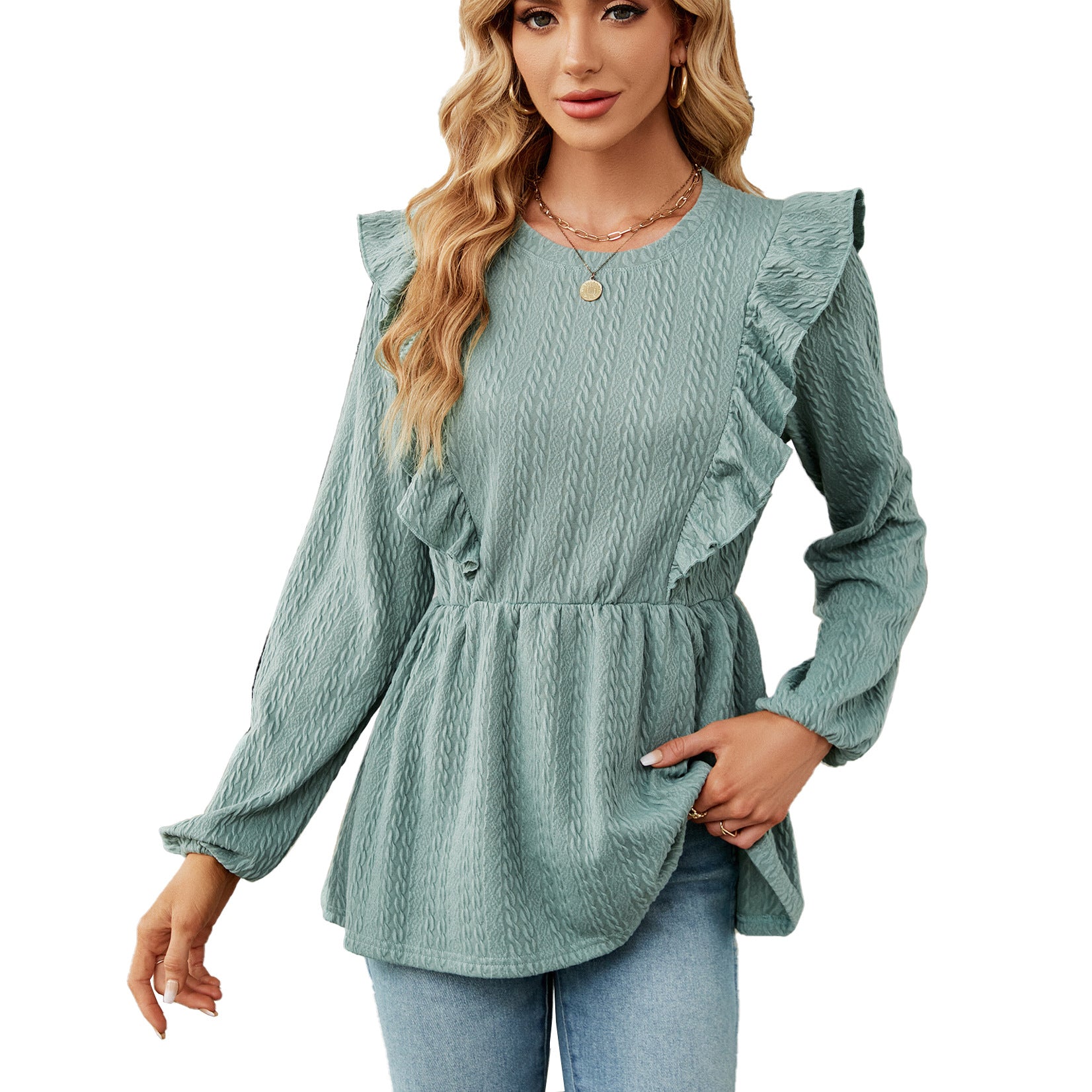 Women's Patchwork Round Neck Long-sleeved T-shirt Top