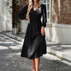 Women's Dress Winter Autumn V-neck Long Sleeve Solid Color Dress