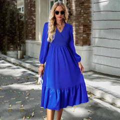 Women's Dress Winter Autumn V-neck Long Sleeve Solid Color Dress
