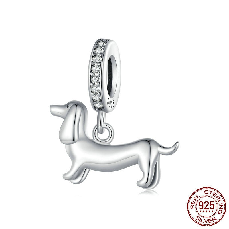 S925 Sterling Silver Cute Sausage Dog Pendant Diy Bracelet Accessories