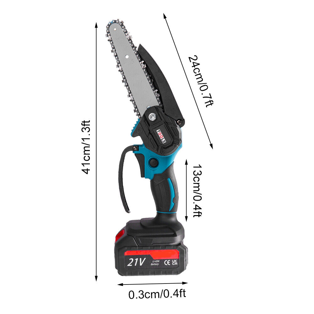 6in 3000W Mini Cordless Chainsaw Electric One Hand Saw Wood Cutter 2 Batteries