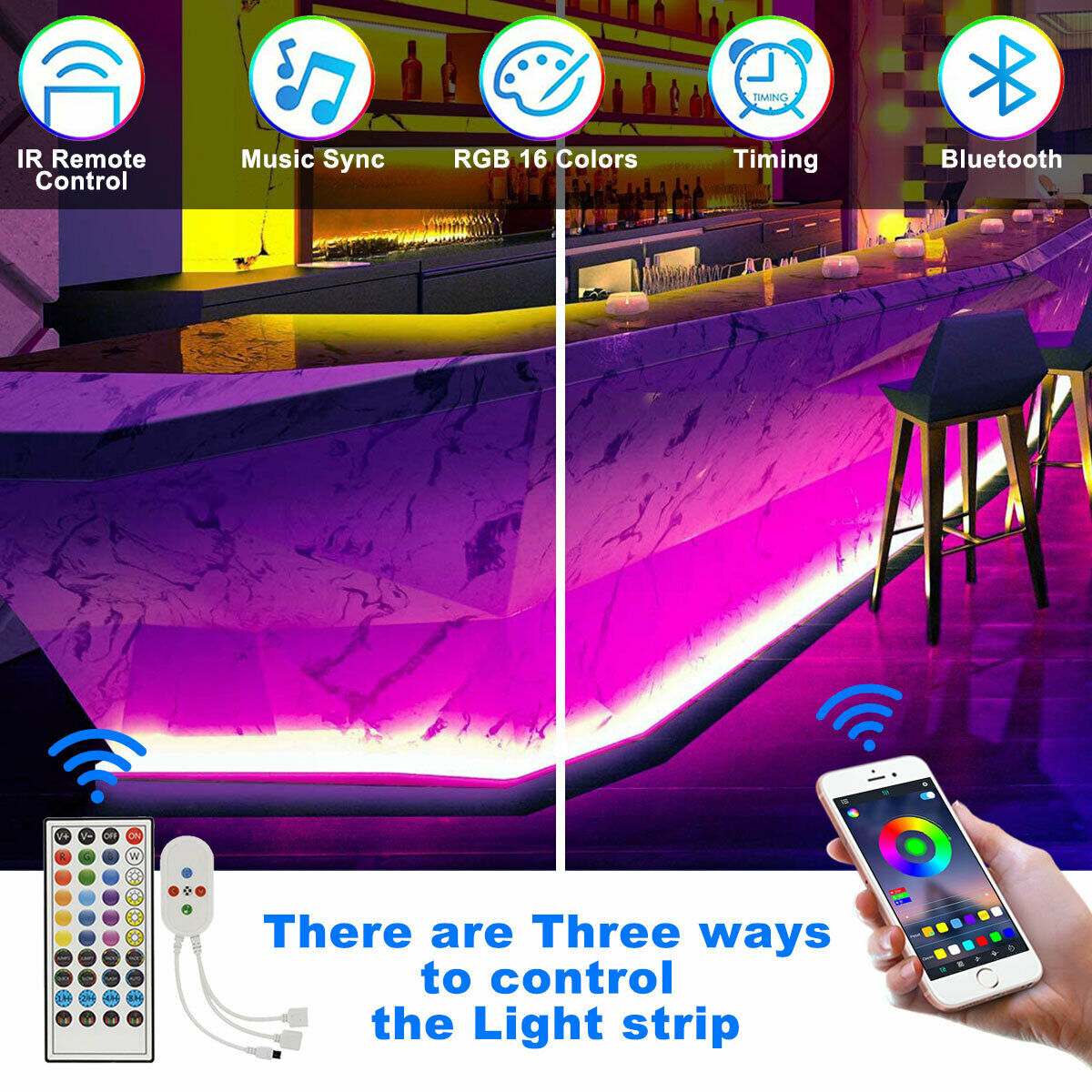 Led Strip Lights 5050 RGB Bluetooth Room Light Color Changing with Remote