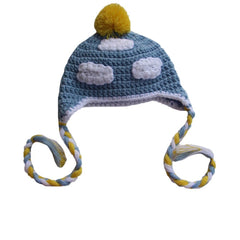 Handmade Knitted Hat With Blue Sky And White Clouds