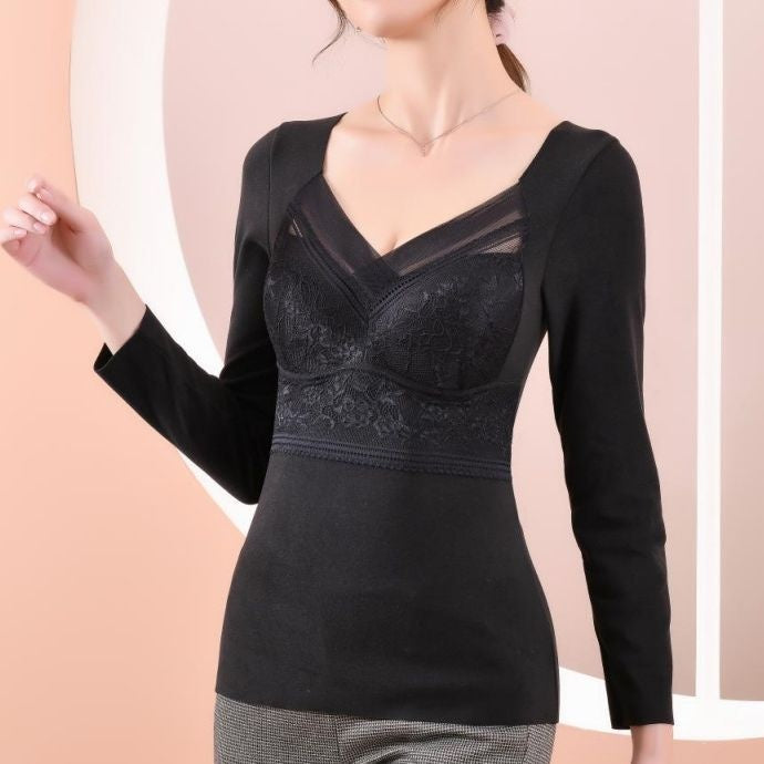 Women's Fashionable Warm Bra-free Long Sleeve With Chest Pad