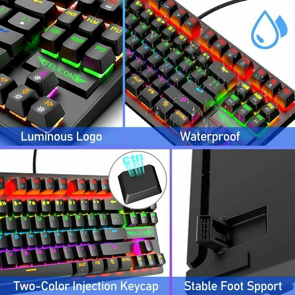 60Percent Mechanical Gaming Keyboard Type C LED Backlit Wired 88 Key For PC Laptop MAC