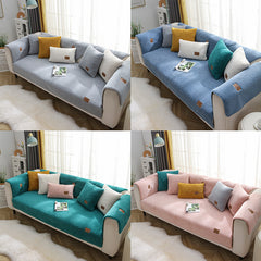 Modern Solid Color Winter Lamb Wool Sofa Towel Thicken Plush Soft And Smooth Sofa Covers For Living Room Anti-slip Couch Cover