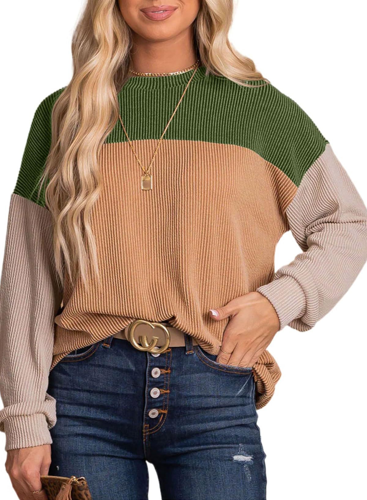 All-match Color Matching Long-sleeved Top Women's Loose Polyester Sweater